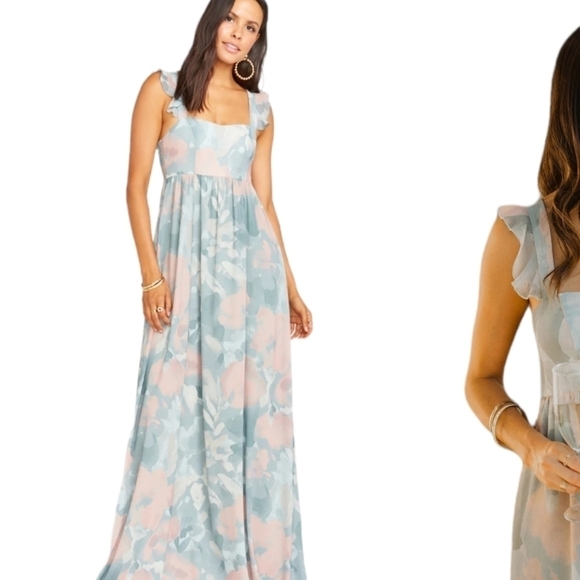 Show me your Mumu NWT June Maxi Dress Sage I Do Floral Green Blush - Picture 3 of 16